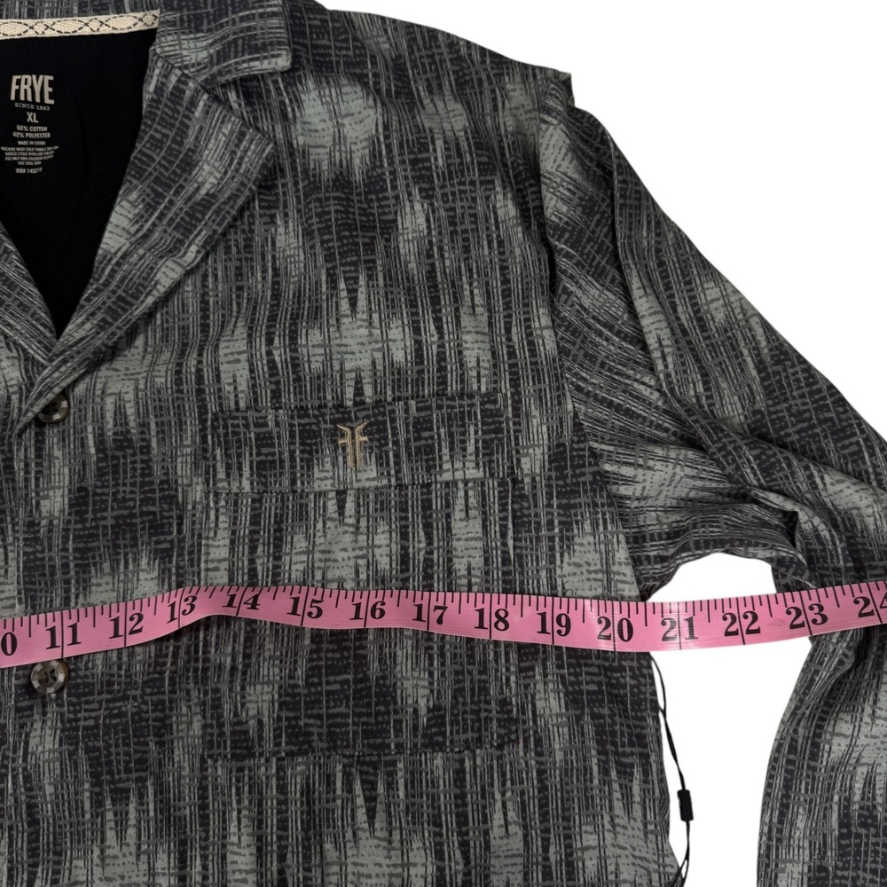 FRYE Men XL Flannel Print Notched Top Long Sleeve Black Gray Button Up Geometric - Picture 5 of 8